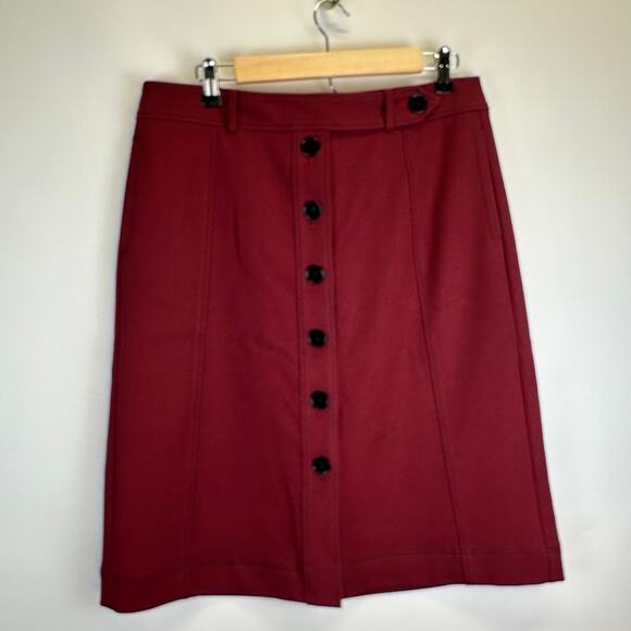 Loft Burgundy Button Straight Placket Knee Length Skirt Women Size 10 Officecore - Picture 5 of 16